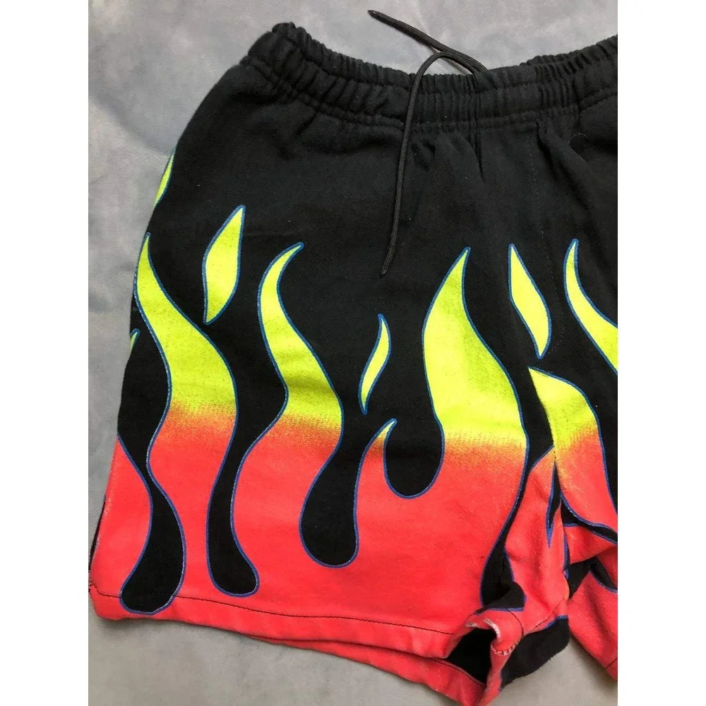 Gallery Dept Flame Sweat Shorts Black Neon‎ Fire Graphic Size S
